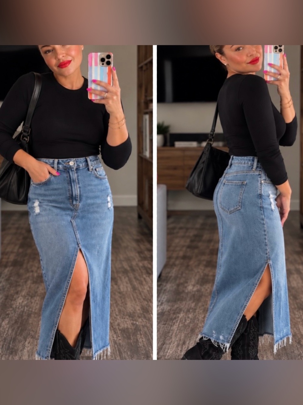 Vibrant M.I.U. Denim Maxi Skirt High Front Slit – NWT